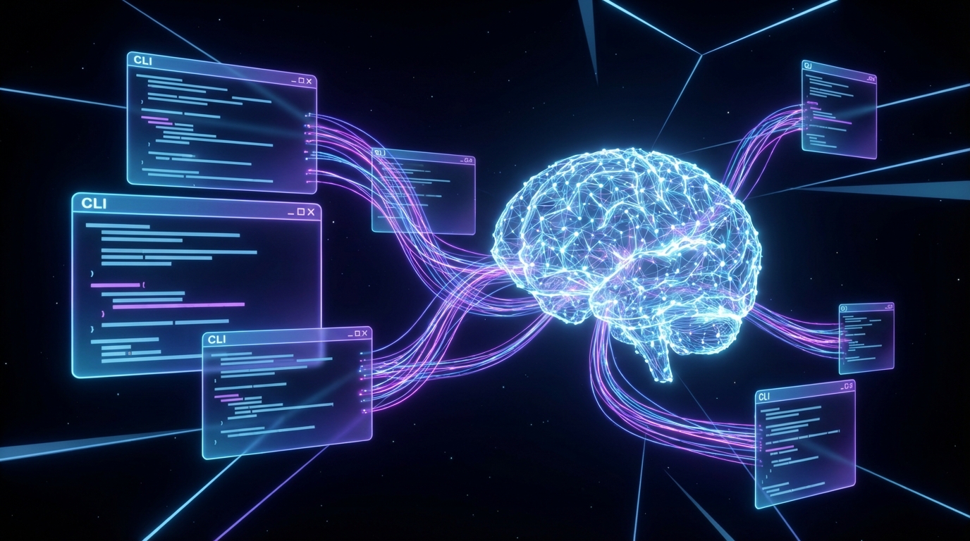 MCP integration — multiple CLI tools like Claude Code and Codex connected to a shared CortexBrain knowledge brain